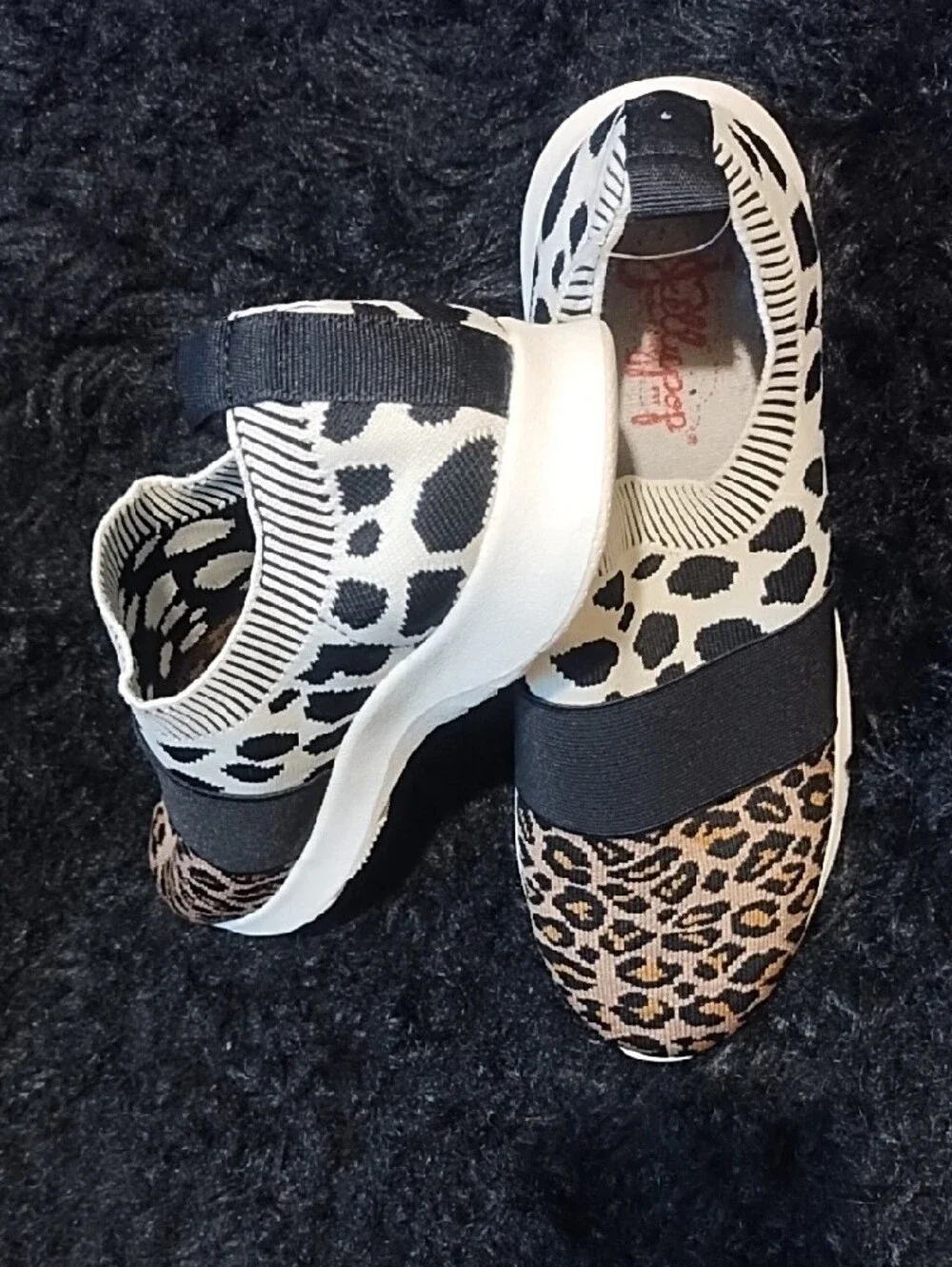 Jellypop Slip-On Mixed Animal Print Sneakers - Black, White & Brown VGC Size 8.5